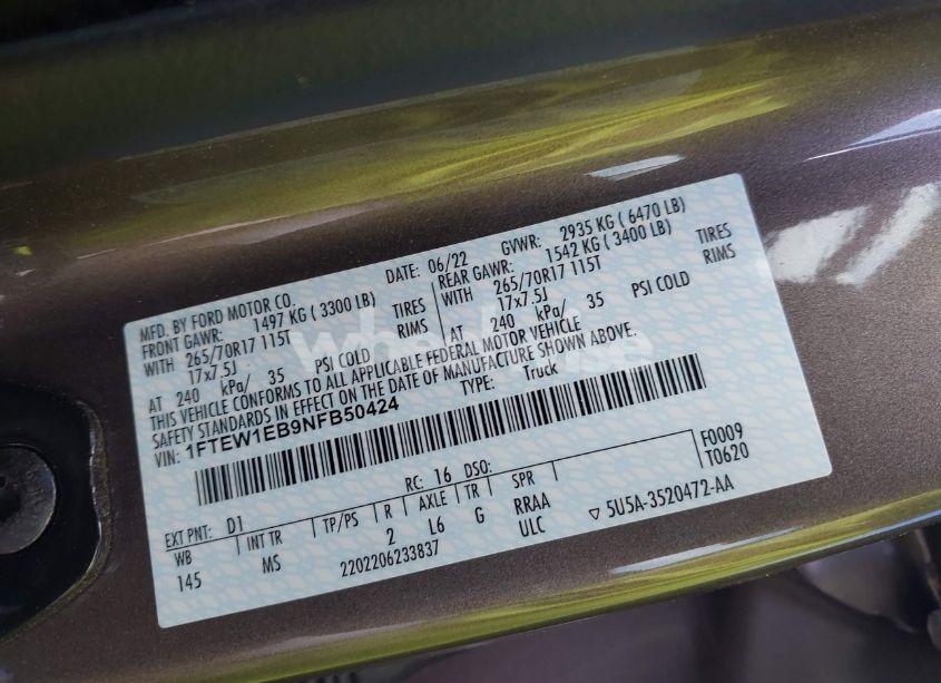 Photo 9 of 2022 Ford F-150 XLT (VIN 1FTEW1EB9NFB50424)