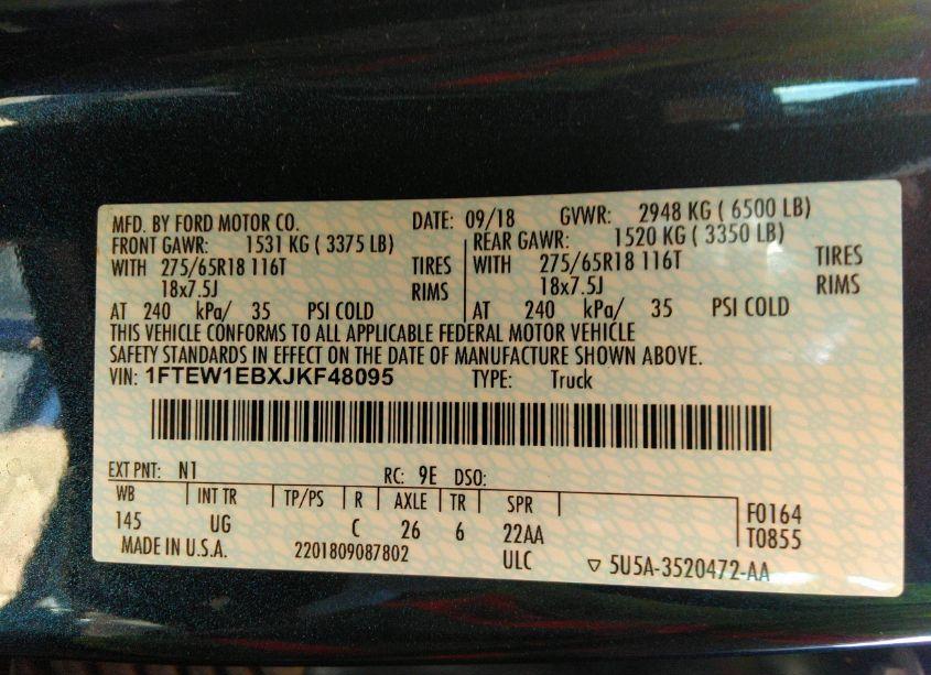 Photo 9 of 2018 Ford F-150 XLT (VIN 1FTEW1EBXJKF48095)