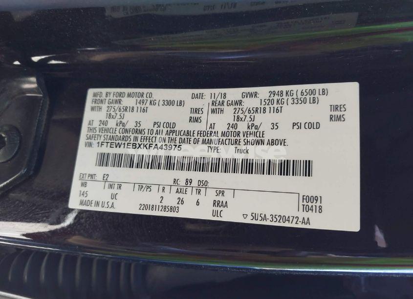 Photo 9 of 2019 Ford F-150 XLT (VIN 1FTEW1EBXKFA43975)