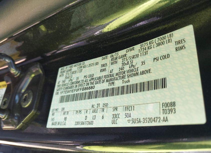 Photo 9 of 2015 Ford F-150 PLATINUM (VIN 1FTEW1EF0FFB86880)