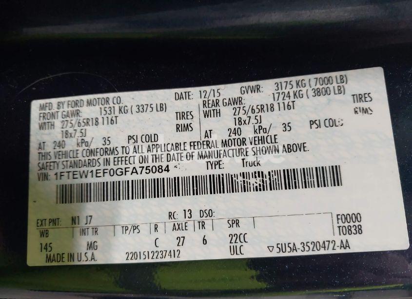 Photo 9 of 2016 Ford F-150 XLT (VIN 1FTEW1EF0GFA75084)