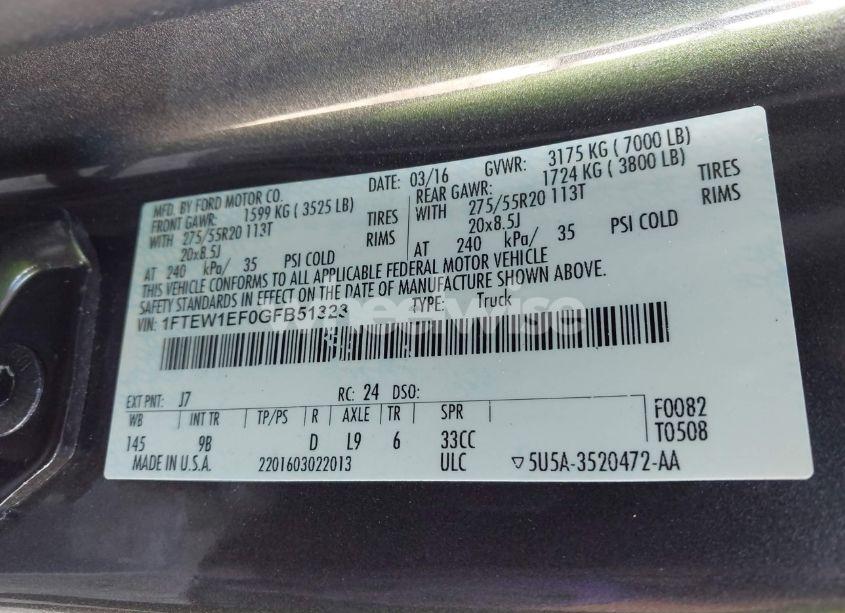 Photo 9 of 2016 Ford F-150 PLATINUM (VIN 1FTEW1EF0GFB51323)