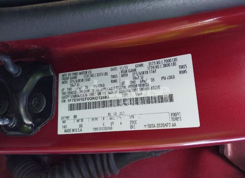 Photo 9 of 2016 Ford F-150 XLT (VIN 1FTEW1EF0GKD12583)