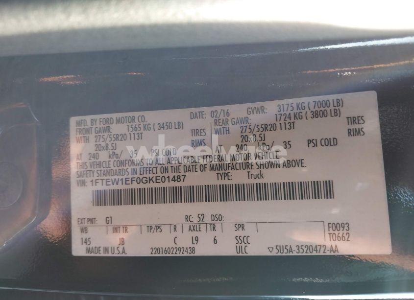 Photo 9 of 2016 Ford F-150 XLT (VIN 1FTEW1EF0GKE01487)