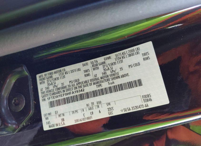 Photo 9 of 2017 Ford F-150 XLT (VIN 1FTEW1EF0HFA19342)