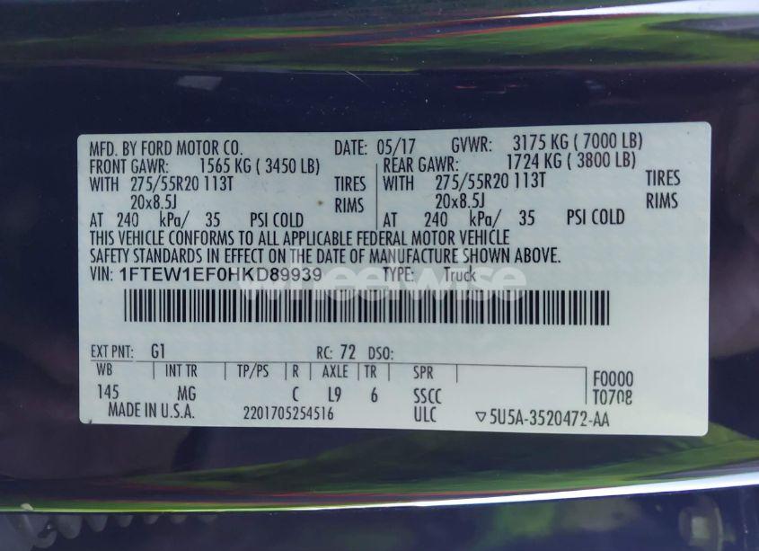 Photo 9 of 2017 Ford F-150 XLT (VIN 1FTEW1EF0HKD89939)