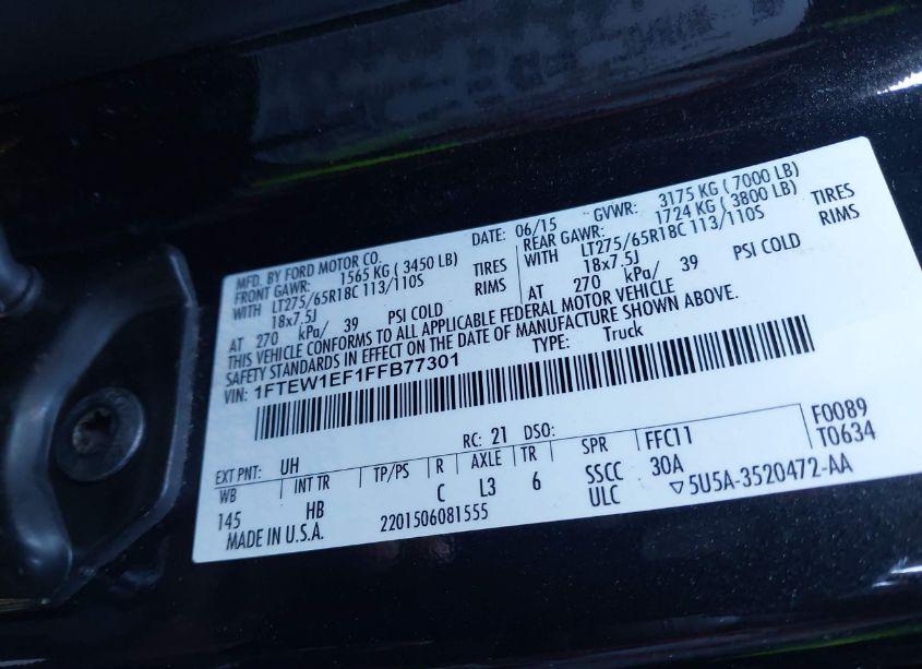 Photo 9 of 2015 Ford F-150 LARIAT (VIN 1FTEW1EF1FFB77301)