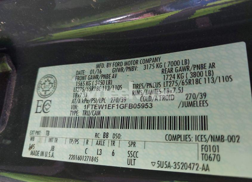 Photo 9 of 2016 Ford F-150 XLT (VIN 1FTEW1EF1GFB05953)