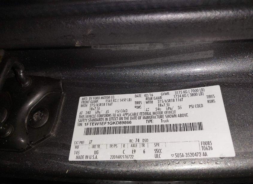 Photo 9 of 2016 Ford F-150 XLT (VIN 1FTEW1EF1GKD89866)