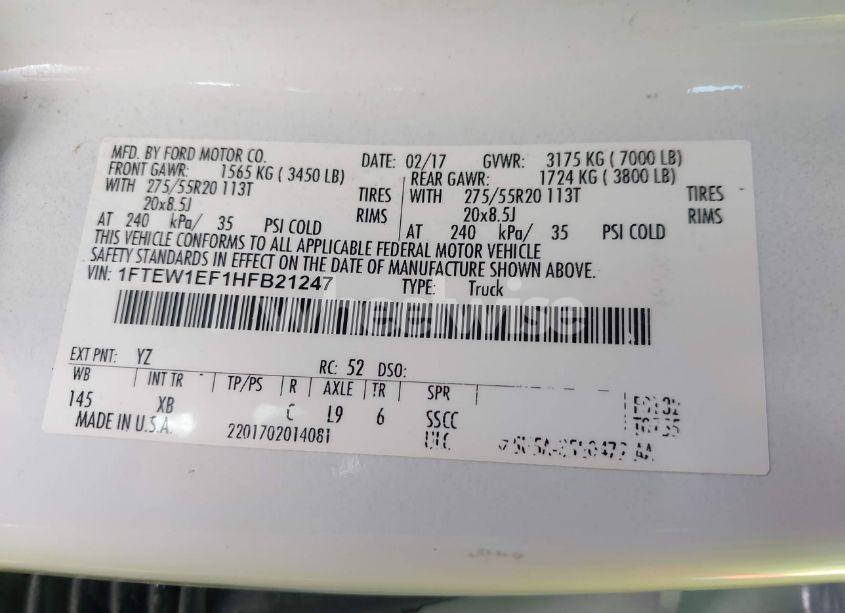 Photo 9 of 2017 Ford F-150 XLT (VIN 1FTEW1EF1HFB21247)