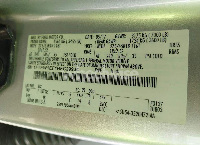 Photo 9 of 2017 Ford F-150 XLT (VIN 1FTEW1EF1HFC29934)