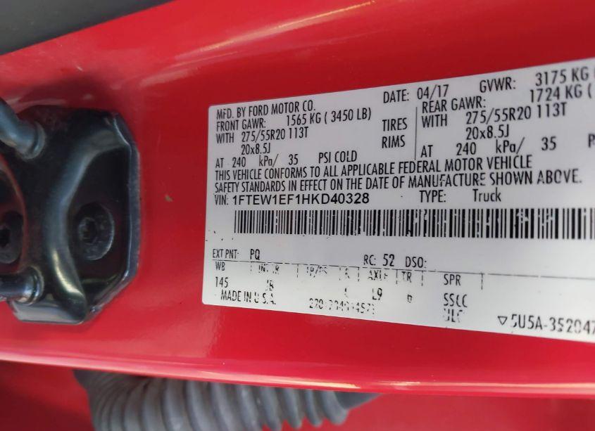 Photo 9 of 2017 Ford F-150 XLT (VIN 1FTEW1EF1HKD40328)