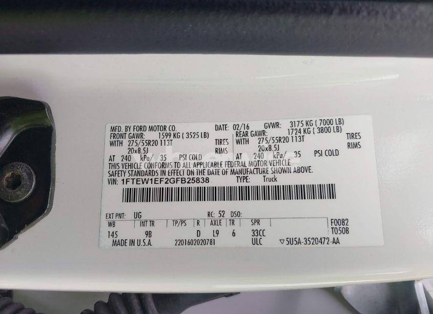 Photo 9 of 2016 Ford F-150 PLATINUM (VIN 1FTEW1EF2GFB25838)