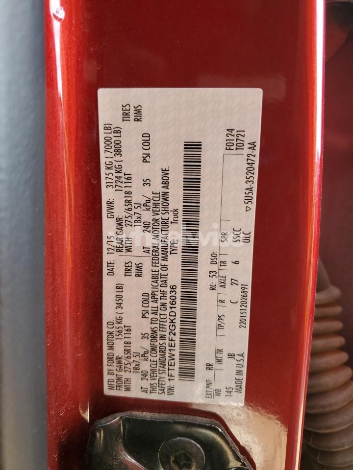 Photo 12 of 2016 FORD F150 SUPERCREW (VIN 1FTEW1EF2GKD16036)