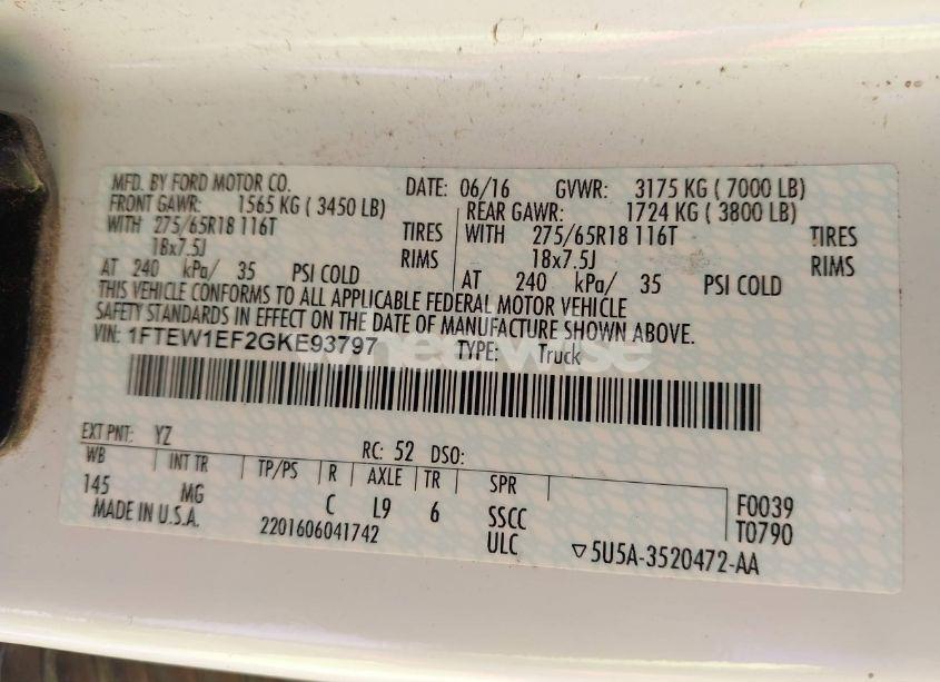 Photo 9 of 2016 Ford F-150 XLT (VIN 1FTEW1EF2GKE93797)