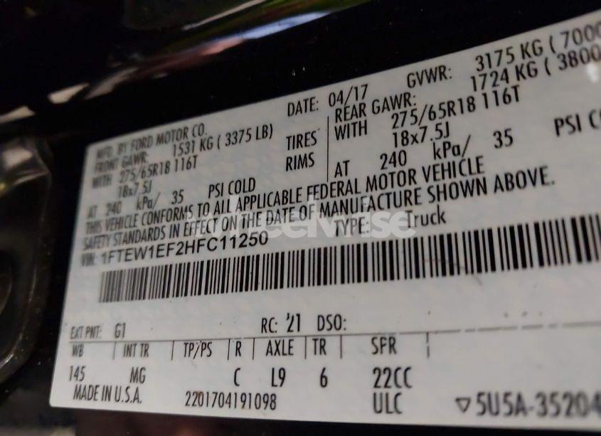 Photo 9 of 2017 Ford F-150 XLT (VIN 1FTEW1EF2HFC11250)