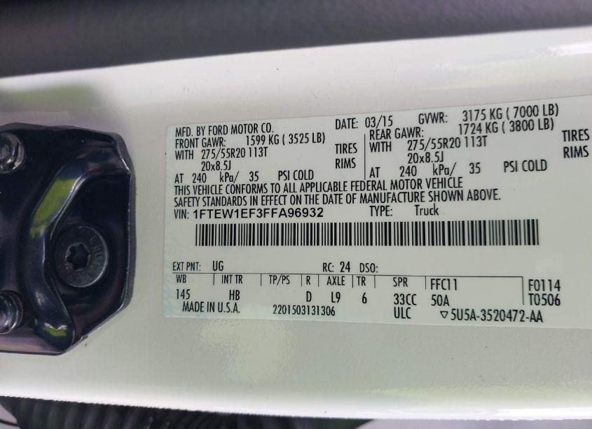 Photo 9 of 2015 Ford F-150 LARIAT (VIN 1FTEW1EF3FFA96932)