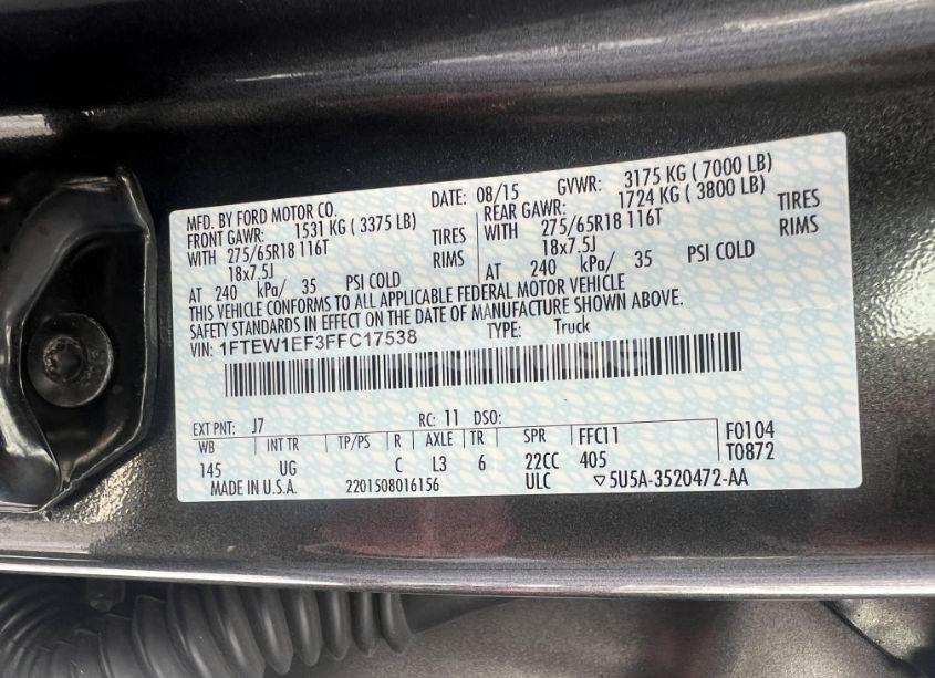 Photo 8 of 2015 Ford F-150 XLT (VIN 1FTEW1EF3FFC17538)