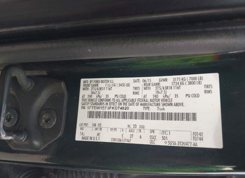 Photo 9 of 2015 Ford F-150 LARIAT (VIN 1FTEW1EF3FKD74820)