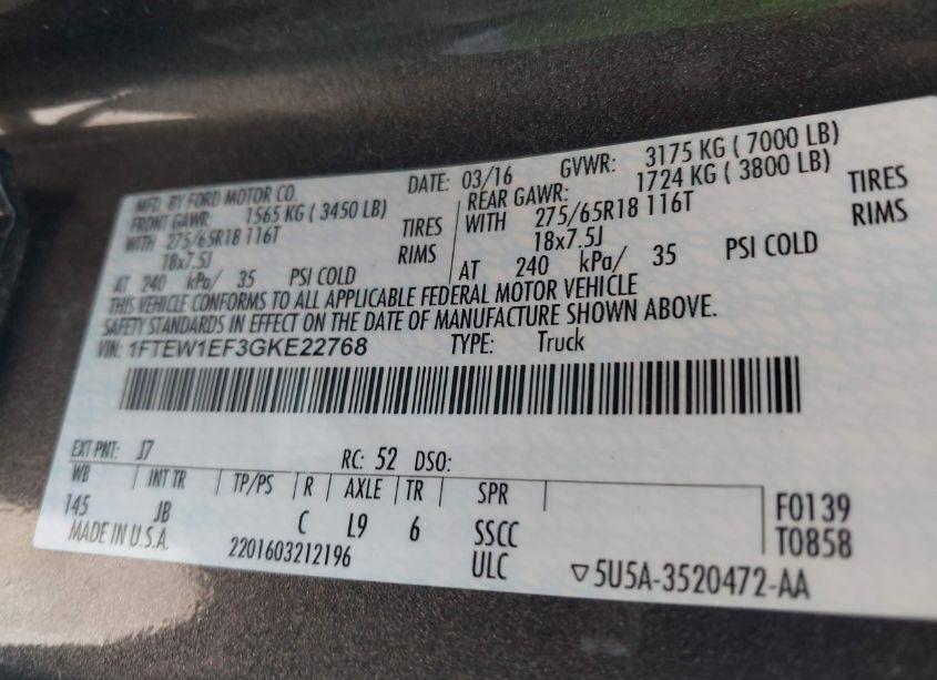 Photo 9 of 2016 Ford F-150 XLT (VIN 1FTEW1EF3GKE22768)