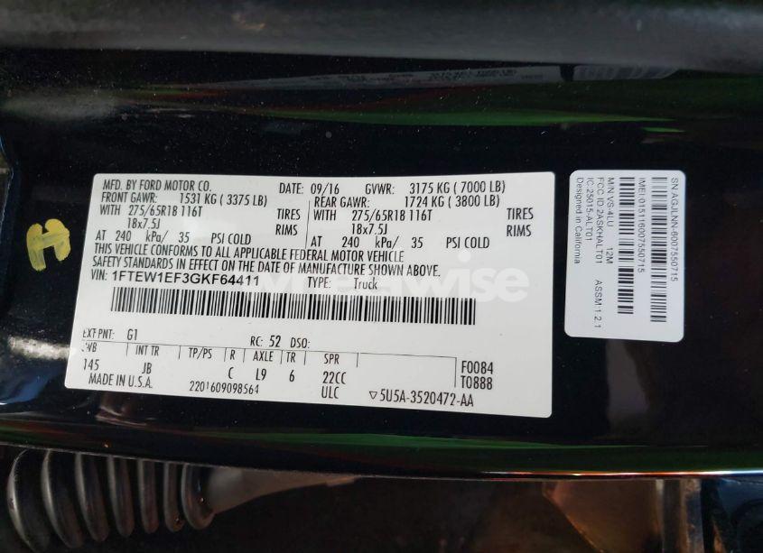 Photo 9 of 2016 Ford F-150 XLT (VIN 1FTEW1EF3GKF64411)