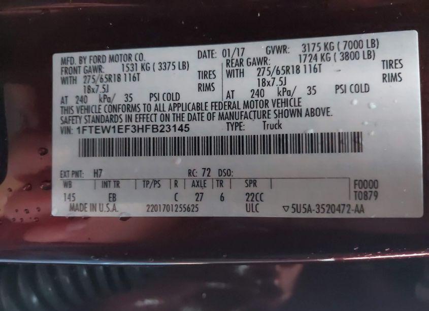 Photo 9 of 2017 Ford F-150 LARIAT (VIN 1FTEW1EF3HFB23145)