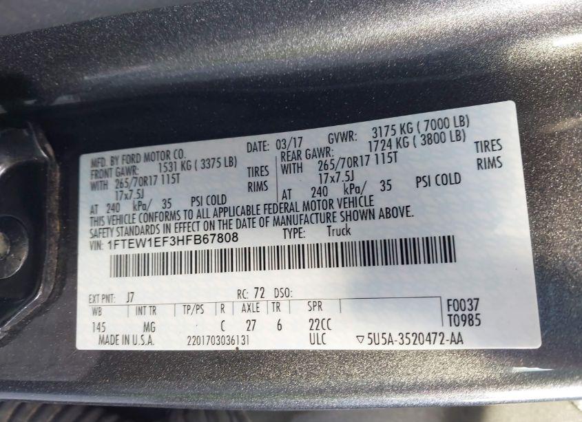 Photo 9 of 2017 Ford F-150 XLT (VIN 1FTEW1EF3HFB67808)