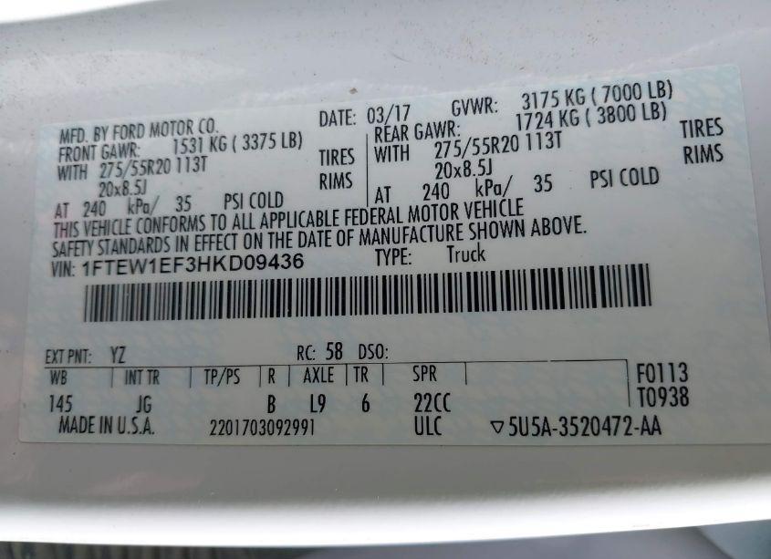 Photo 9 of 2017 Ford F-150 XL (VIN 1FTEW1EF3HKD09436)