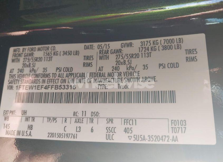 Photo 9 of 2015 Ford F-150 LARIAT (VIN 1FTEW1EF4FFB53316)