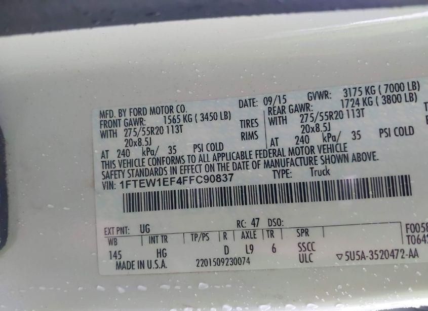 Photo 9 of 2015 Ford F-150 LARIAT (VIN 1FTEW1EF4FFC90837)