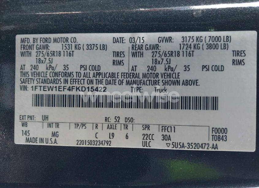 Photo 9 of 2015 Ford F-150 XLT (VIN 1FTEW1EF4FKD15422)