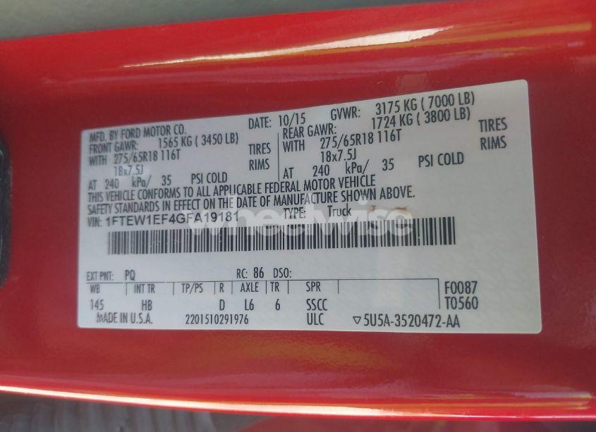 Photo 9 of 2016 Ford F-150 LARIAT (VIN 1FTEW1EF4GFA19181)