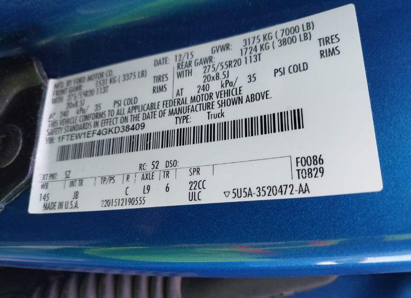 Photo 9 of 2016 Ford F-150 XLT (VIN 1FTEW1EF4GKD38409)