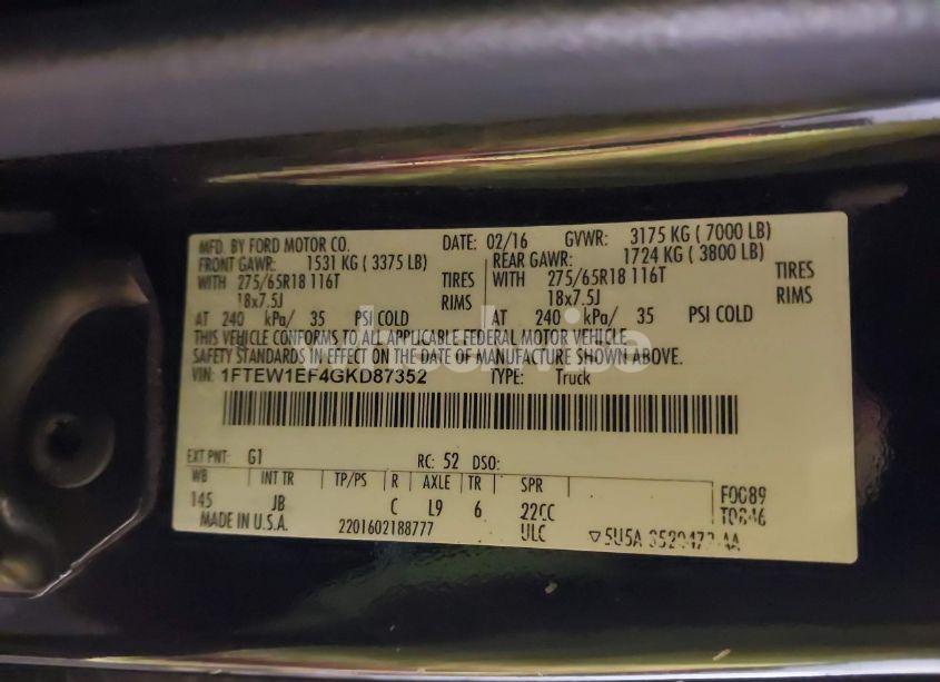 Photo 9 of 2016 Ford F-150 XLT (VIN 1FTEW1EF4GKD87352)