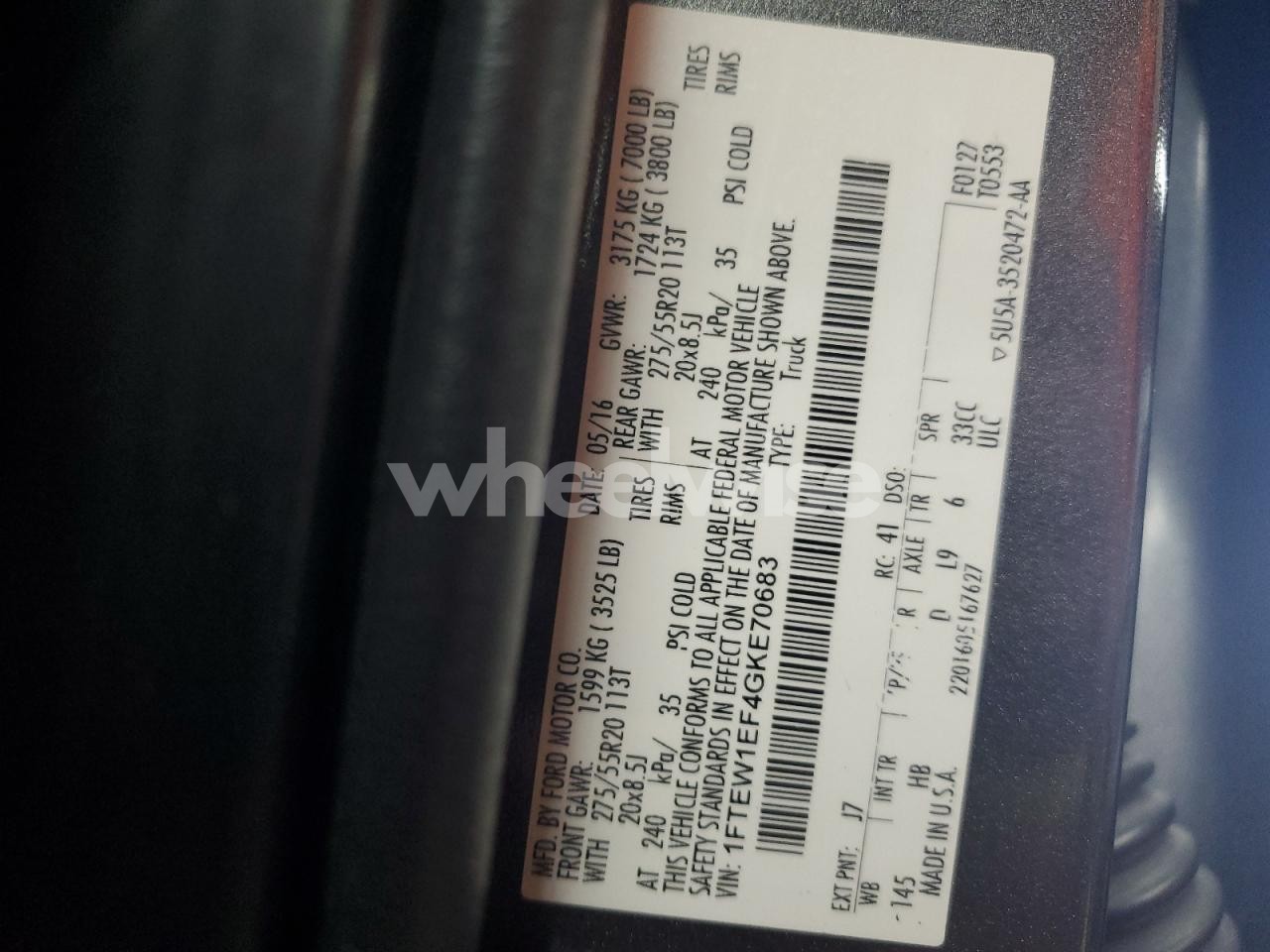 Photo 12 of 2016 FORD F150 SUPERCREW (VIN 1FTEW1EF4GKE70683)