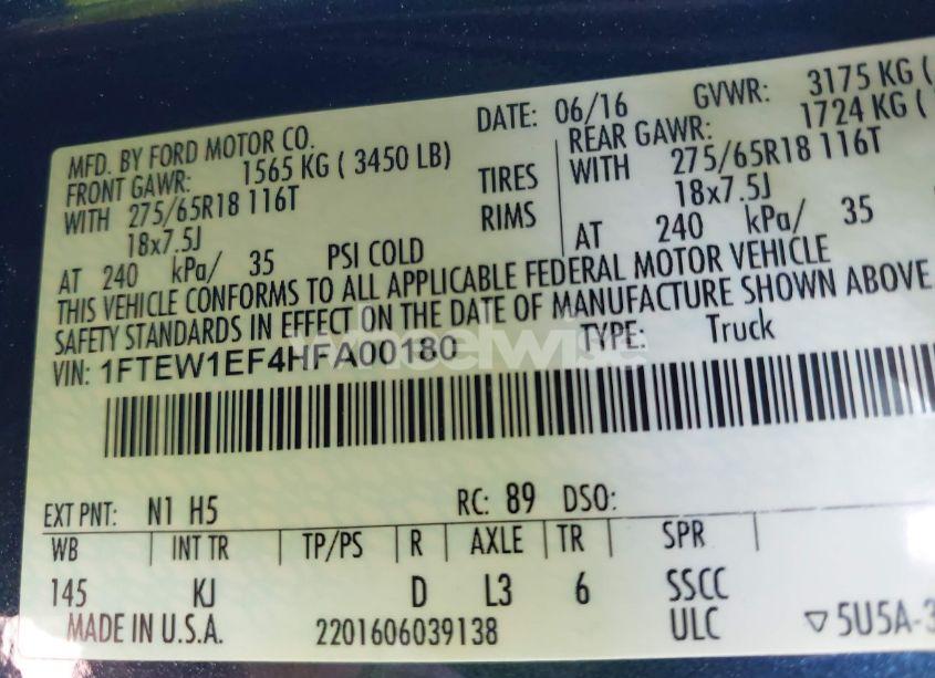 Photo 9 of 2017 Ford F-150 KING RANCH (VIN 1FTEW1EF4HFA00180)