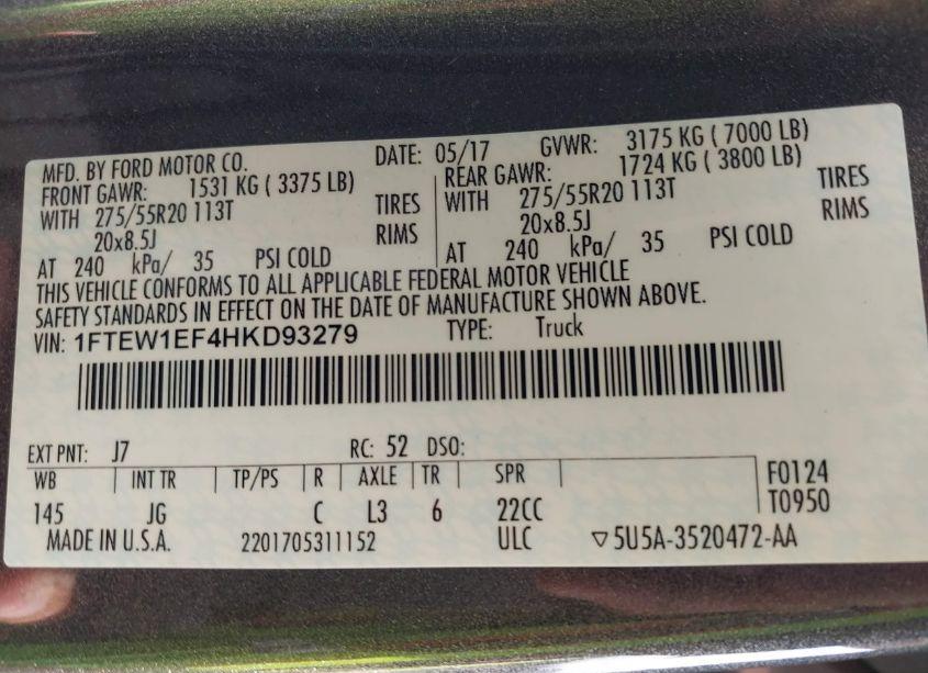 Photo 9 of 2017 Ford F-150 XL (VIN 1FTEW1EF4HKD93279)