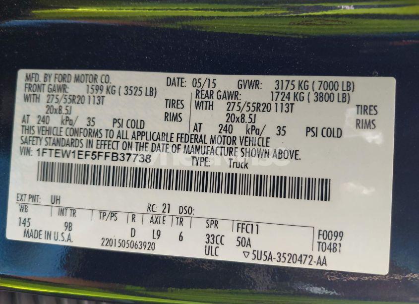 Photo 9 of 2015 Ford F-150 PLATINUM (VIN 1FTEW1EF5FFB37738)