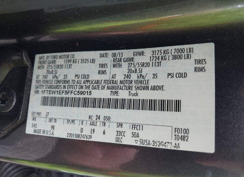 Photo 9 of 2015 Ford F-150 PLATINUM (VIN 1FTEW1EF5FFC59015)