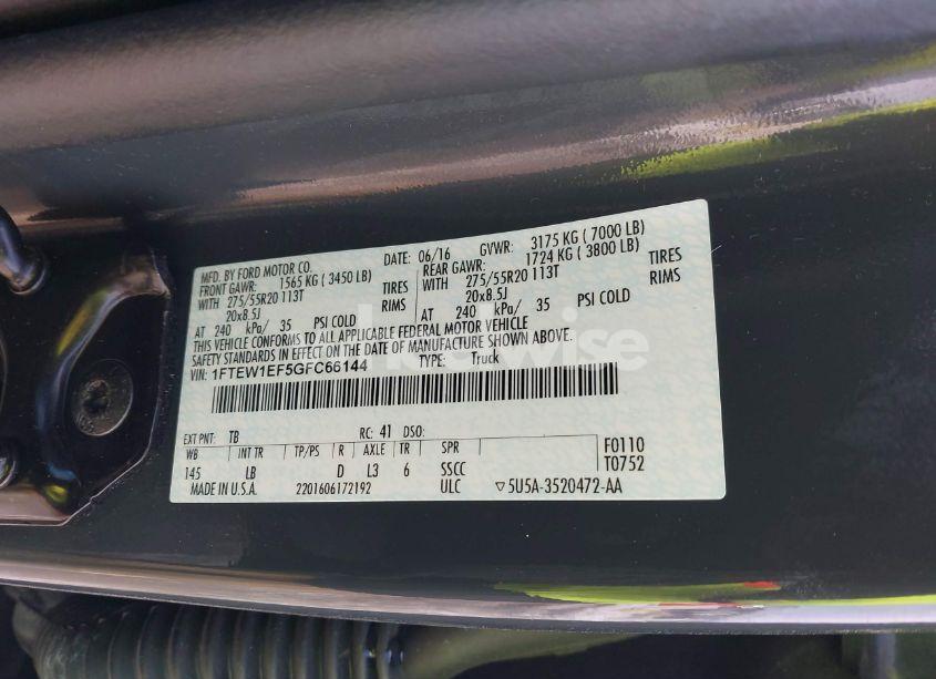 Photo 9 of 2016 Ford F-150 LARIAT (VIN 1FTEW1EF5GFC66144)