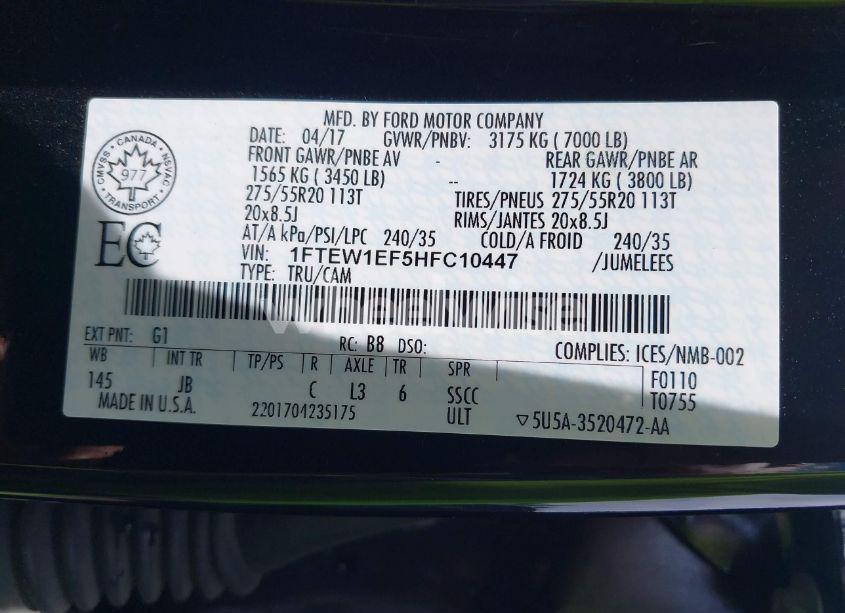 Photo 9 of 2017 Ford F-150 XLT (VIN 1FTEW1EF5HFC10447)