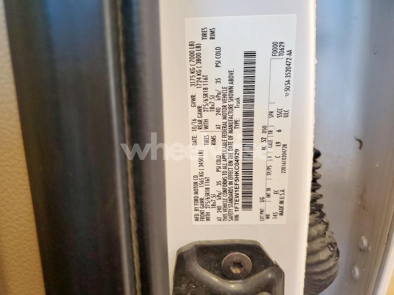 Photo 13 of 2017 FORD F150 SUPERCREW (VIN 1FTEW1EF5HKC04929)