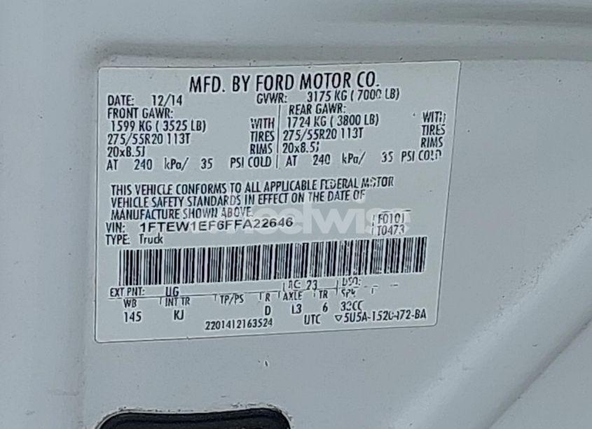 Photo 9 of 2015 Ford F-150 KING RANCH (VIN 1FTEW1EF6FFA22646)