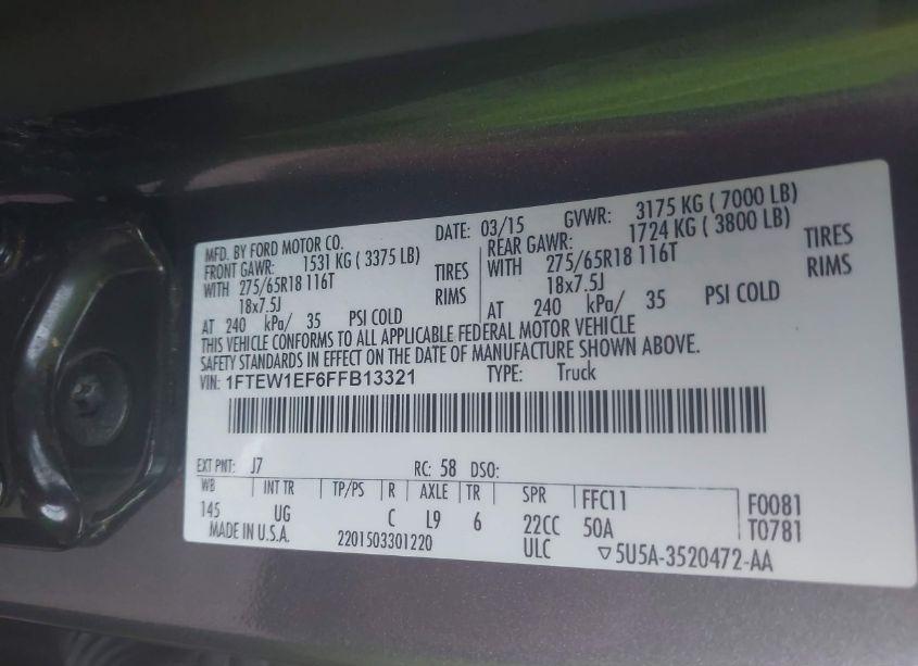 Photo 9 of 2015 Ford F-150 XLT (VIN 1FTEW1EF6FFB13321)