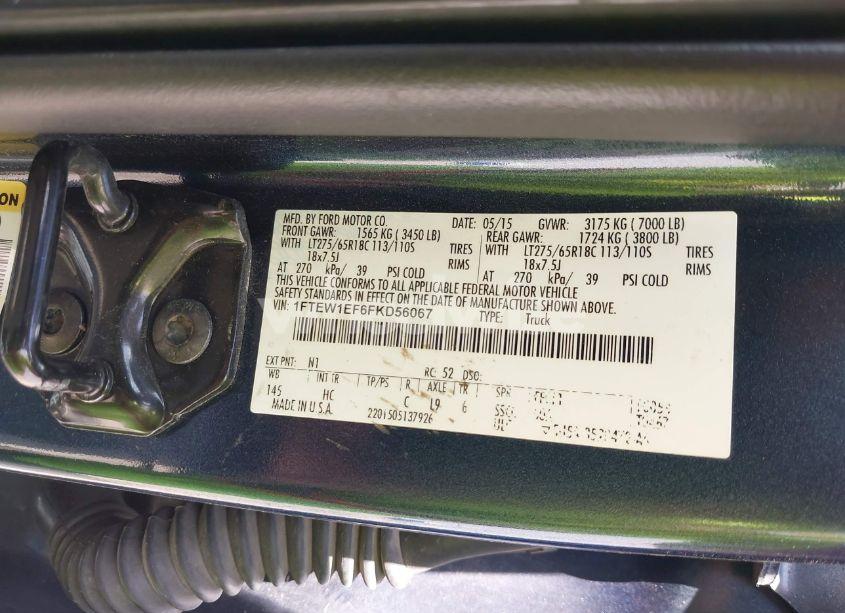 Photo 9 of 2015 Ford F-150 LARIAT (VIN 1FTEW1EF6FKD56067)