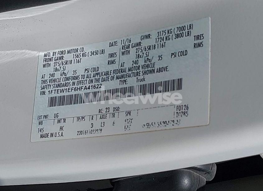 Photo 9 of 2017 Ford F-150 LARIAT (VIN 1FTEW1EF6HFA41622)