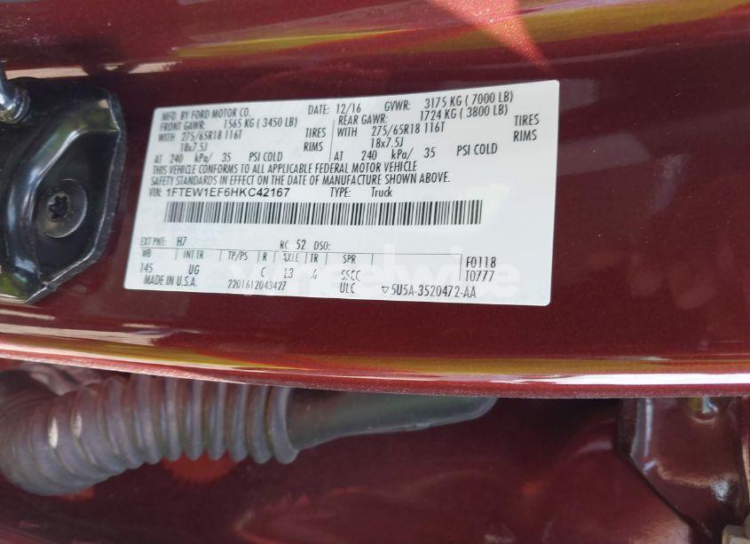 Photo 9 of 2017 Ford F-150 XLT (VIN 1FTEW1EF6HKC42167)