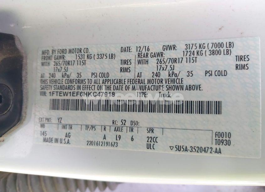 Photo 9 of 2017 Ford F-150 XL (VIN 1FTEW1EF6HKC47918)