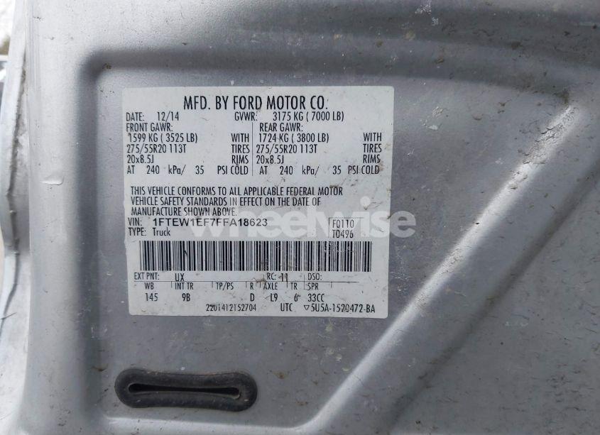 Photo 9 of 2015 Ford F-150 PLATINUM (VIN 1FTEW1EF7FFA18623)