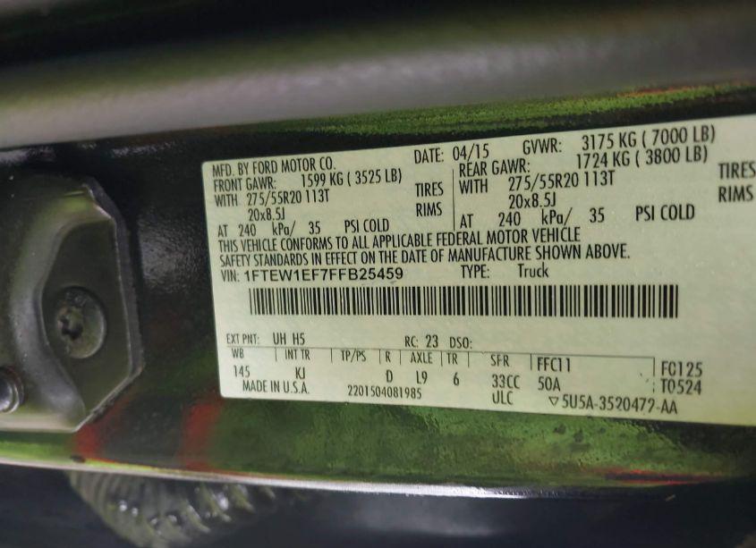 Photo 9 of 2015 Ford F-150 KING RANCH/LARIAT/PLATINUM/XL/XLT (VIN 1FTEW1EF7FFB25459)
